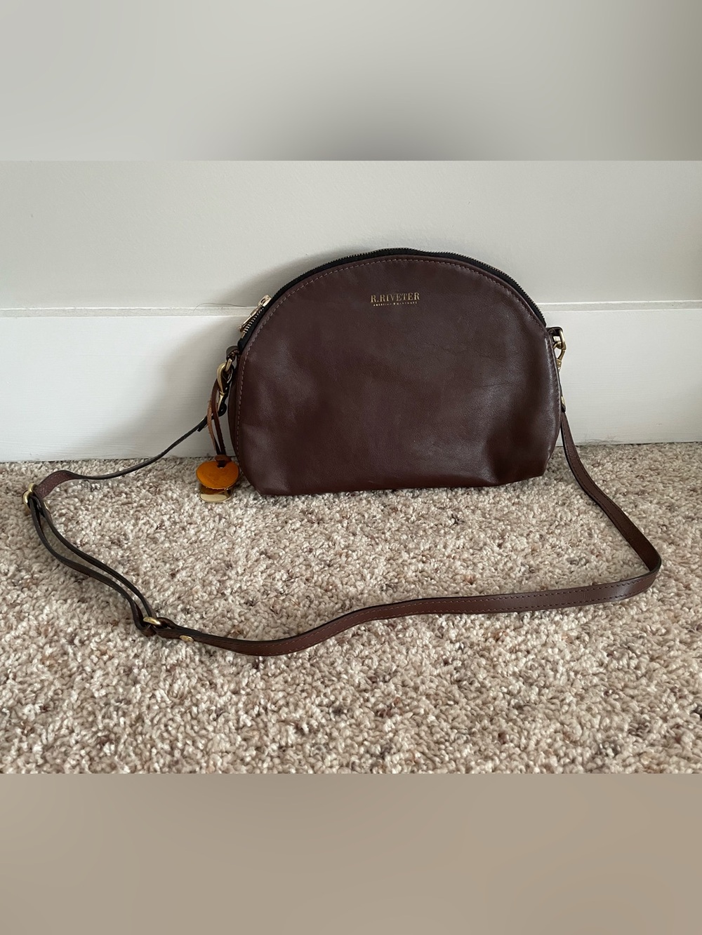 R. Riveter Dark Brown Leather Crossbody Bag with Adjustable Strap